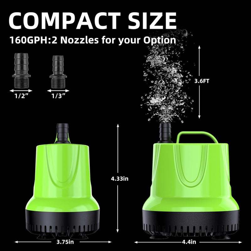 FREESEA Fountain Submersible Water Pump: 160 GPH 12W Small Sump Pump for Outdoor Pond Hydroponic Statuary Waterfall Aquarium Fish Tank - Image 3