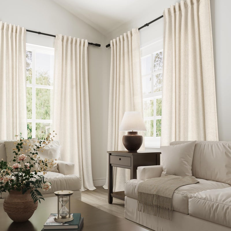 Joywell Beige Linen Curtains 84 Inches Long for Living Room 2 Panels Earthy Tan Burlap Flax Linen Drapes Semi Sheer Privacy Country Rustic Modern Farmhouse Neutral Curtain for Bedroom 84 inch - Image 2
