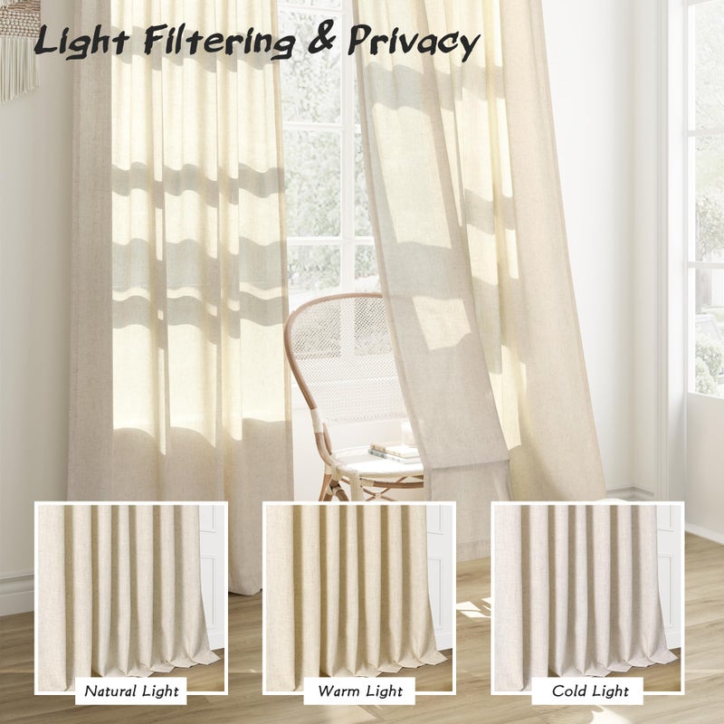 Joywell Beige Linen Curtains 84 Inches Long for Living Room 2 Panels Earthy Tan Burlap Flax Linen Drapes Semi Sheer Privacy Country Rustic Modern Farmhouse Neutral Curtain for Bedroom 84 inch - Image 5