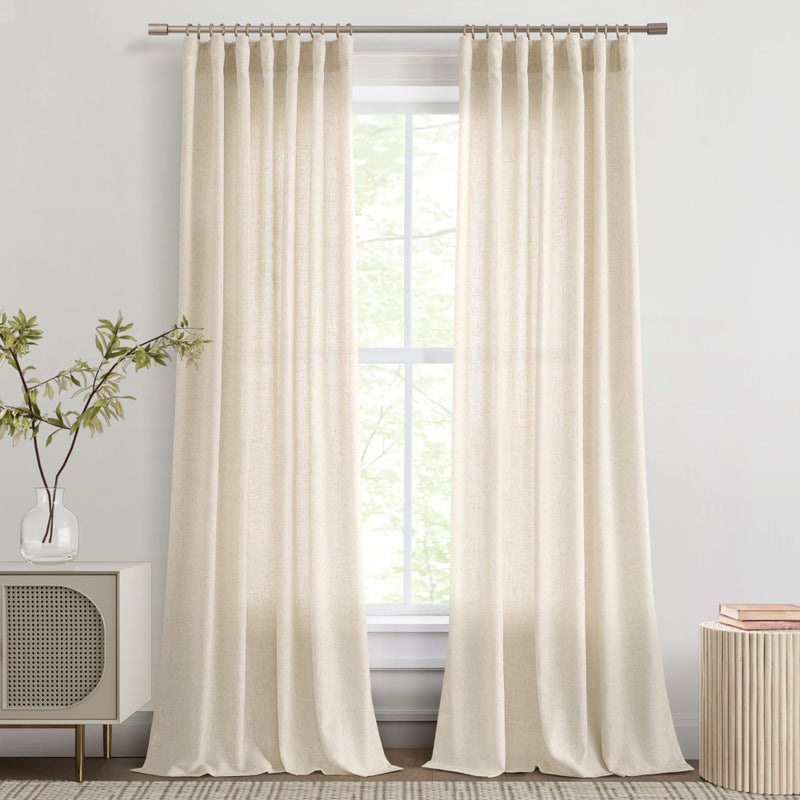 Joywell Beige Linen Curtains 84 Inches Long for Living Room 2 Panels Earthy Tan Burlap Flax Linen Drapes Semi Sheer Privacy Country Rustic Modern Farmhouse Neutral Curtain for Bedroom 84 inch - Image 1