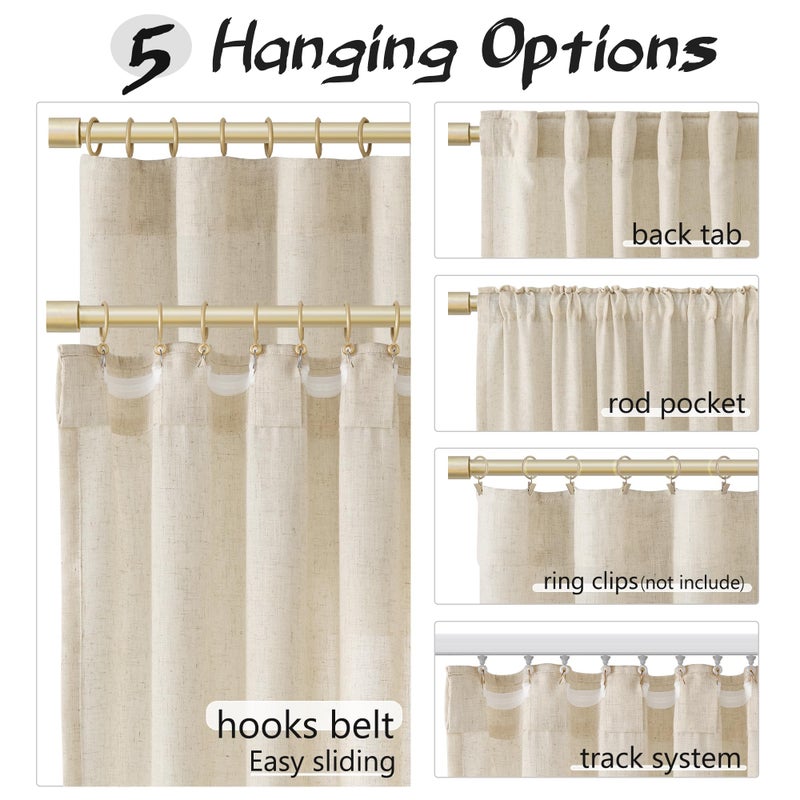 Joywell Beige Linen Curtains 84 Inches Long for Living Room 2 Panels Earthy Tan Burlap Flax Linen Drapes Semi Sheer Privacy Country Rustic Modern Farmhouse Neutral Curtain for Bedroom 84 inch - Image 4