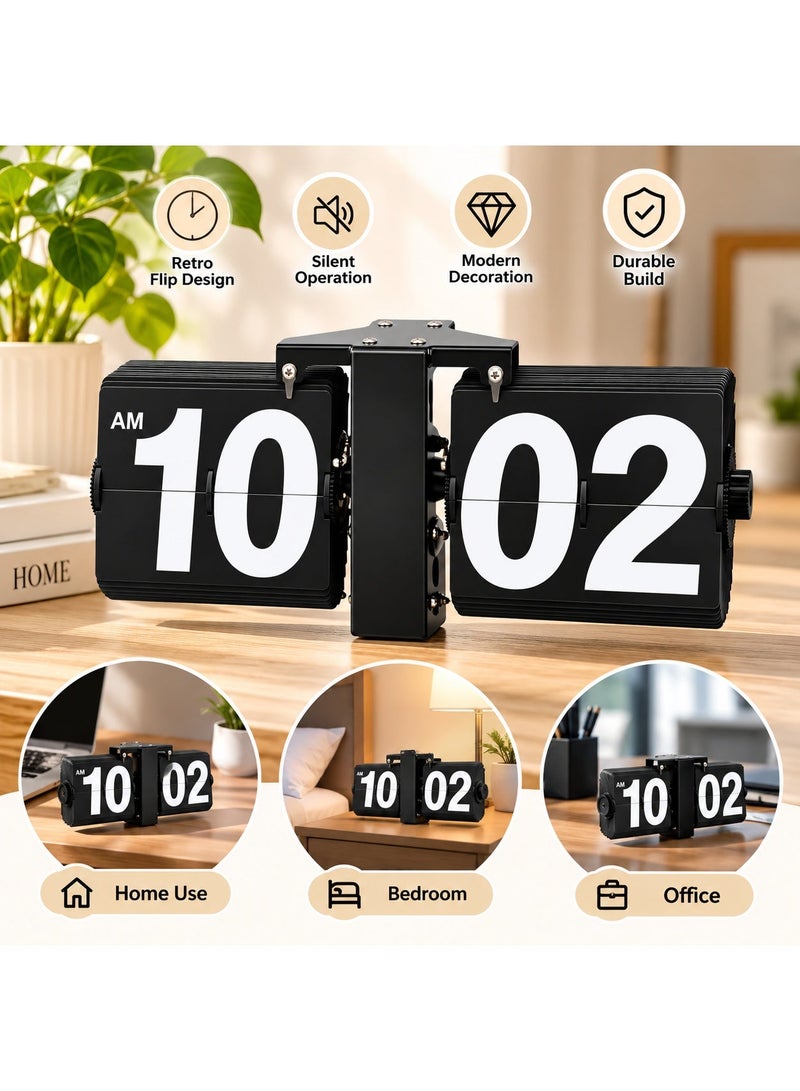 ARABIQO Flip Clock with Large Number Display – Vintage Mechanical Digital Desk Clock for Bedroom, Office & Living Room – Retro Table Clock, Silent Operation, Aesthetic Antique Home Décor (Black) - Image 1