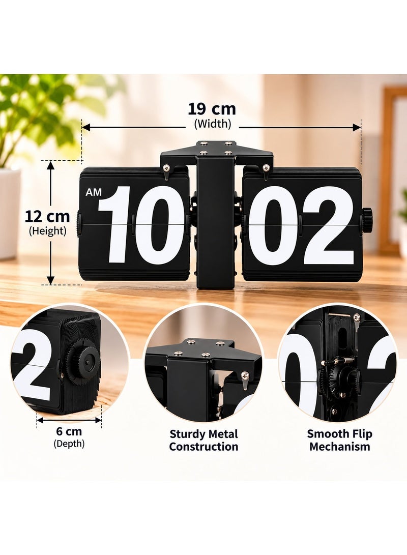 ARABIQO Flip Clock with Large Number Display – Vintage Mechanical Digital Desk Clock for Bedroom, Office & Living Room – Retro Table Clock, Silent Operation, Aesthetic Antique Home Décor (Black) - Image 2