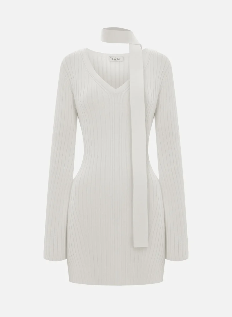 Lichi Mini jersey dress with ribbon scarf
