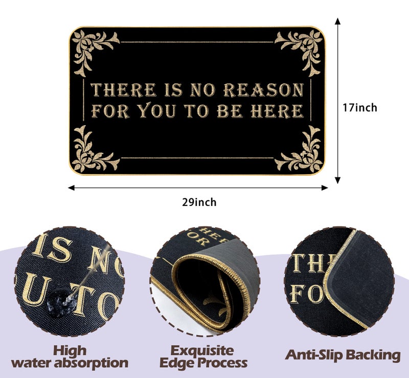 AUSTAB Funny Welcome Mats There is No Reason for You to Be Here Mat for Entrance Indoor and Outdoor Personalized Mats Anti-Slip Novelty Gift Mat 17 x 29 Inch (Black) - Image 2