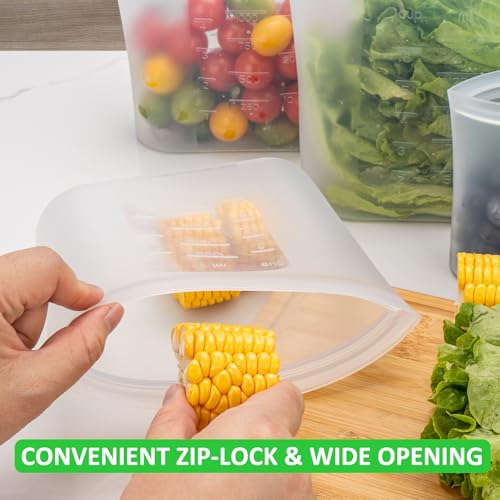 Annaklin 100% Platinum Silicone Reusable Storage Bags, 12 Pack, Premium Silicone Food Storage Bag Stand-Up Wide-Mouth Zip-Lock, Freezer Microwave Oven Dishwasher Safe, 4 M + 4 S + 4 XS, Crystal-Clear - Image 4
