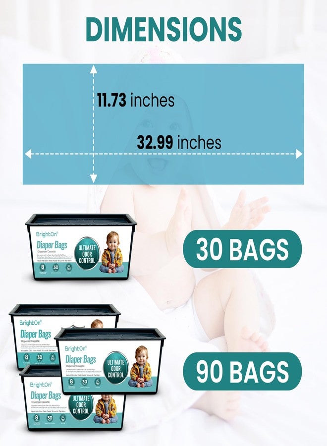 Brighton أكياس إعادة تعبئة سلة الحفاضات BrightOn متوافقة مع سلال الحفاضات Genie Easy Roll Signature، عبوة 3 (90 كيس) (برائحة الليمون) - Image 5