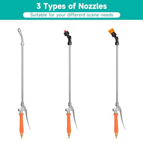 VanPet All Metal Sprayer Wand with 3 Types of Nozzles, Fan Nozzle Replacement Sprayer Wand, Stainless Steel Sprayer Wand with 1/4" & 3/8" Brass Barb and 2 Hose Clamps (3 Nozzles 29 Inches Sprayer Wand) - Image 3
