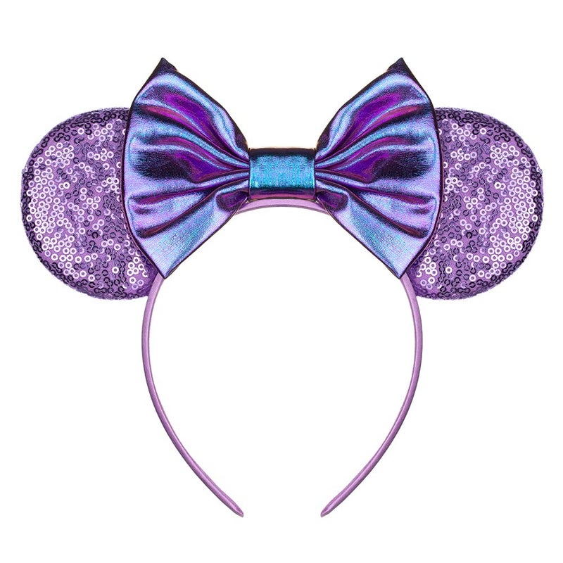 Foeran Mouse Ears Headbands Shiny Bows Mouse Ears Glitter Party Princess Decoration Cosplay Costume for Girls Women Purple1