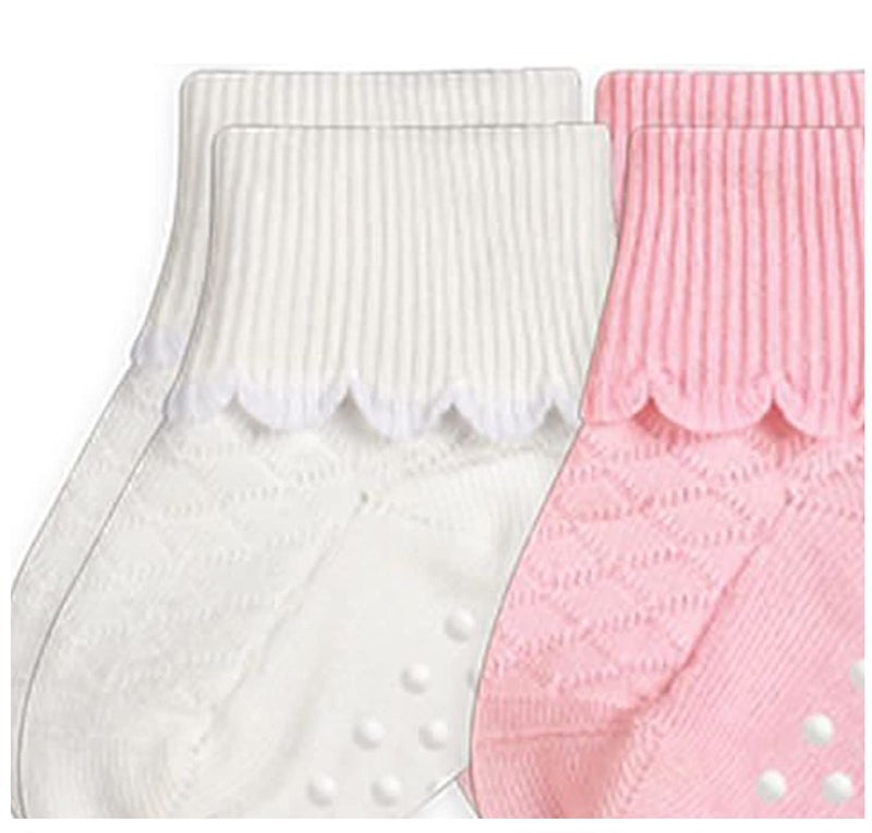 Jefferies Socks Baby Girls' Non-Skid Scalloped Turn Cuff 6 Count (Pack of 1), White/Pink, Toddler, Shoe Size 3-7 - Image 3