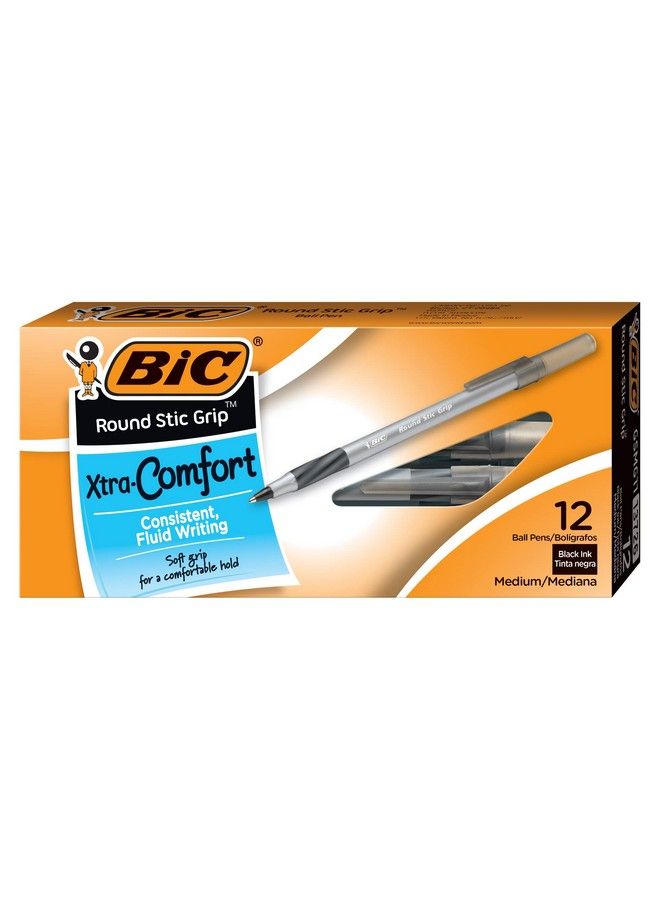 Bic Round Stic Grip Xtra Comfort Ballpoint Pen Medium Point (1.2Mm) Black 12Count - Image 2