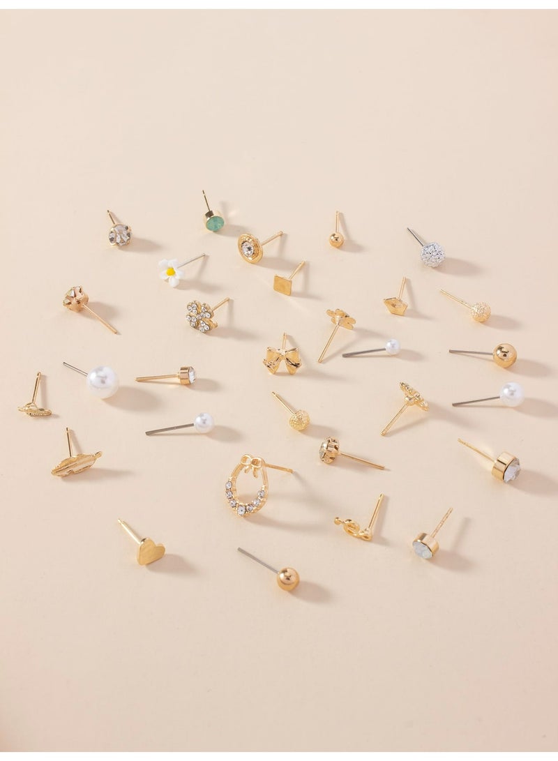 لوميا مجموعة من 30 زوجًا من أقراط الأذن المرصعة باللؤلؤ الصناعي الملون بتصميمات قلب وزهرة وفراشة، مطلية بالذهب، مجوهرات مضادة للحساسية للنساء والفتيات للارتداء اليومي - Image 4