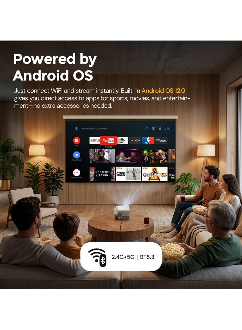 Wownect Smart HD Mini Projector, 180 ANSI lumens, 4K Decoding Support, Android 12, WiFi 6 Dual Band, Bluetooth 5.4, Electric Focus, Auto Keystone, HDMI/USB, Portable Home Theater Projector H6 RUBIK CUBE PROJECTOR white - Image 2