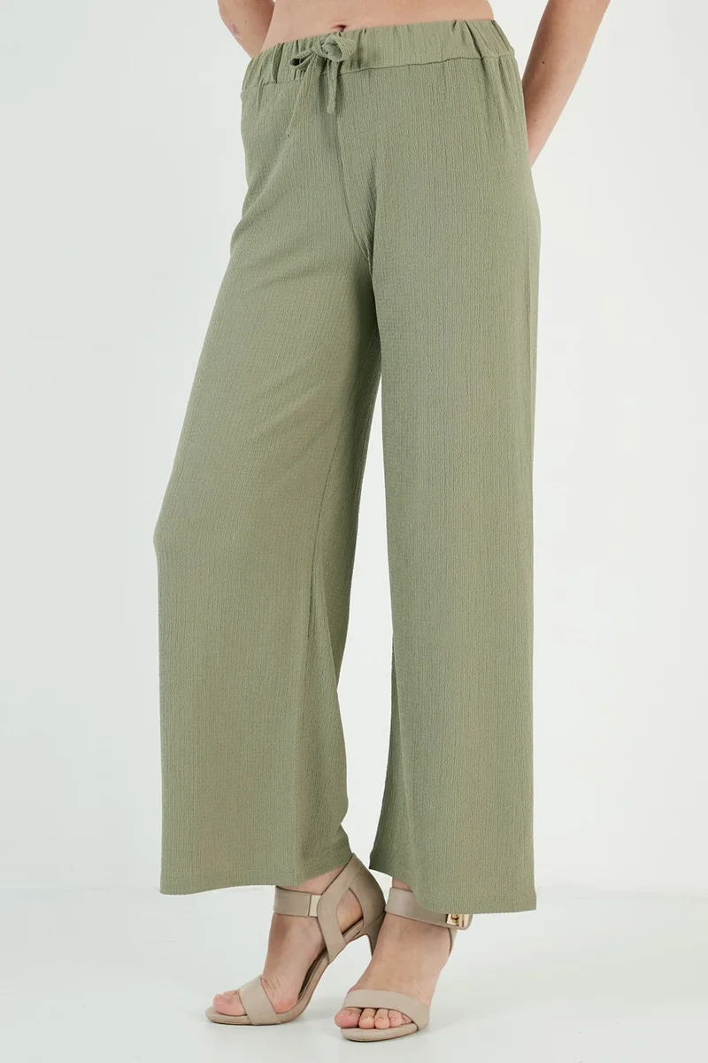 Lela Waist Tied Comfortable Cut Crinkle Fabric Trousers Women's Trousers 5862061
