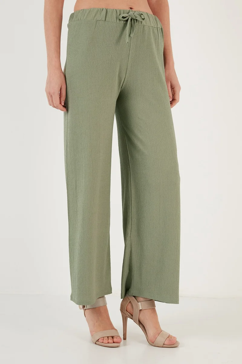 Lela Waist Tied Comfortable Cut Crinkle Fabric Trousers Women's Trousers 5862061