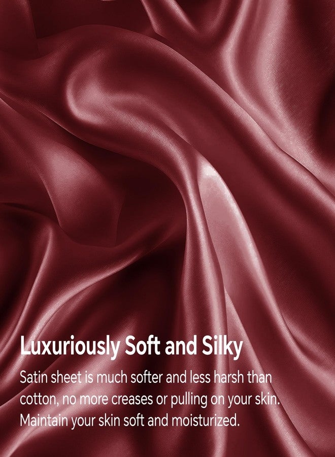 بيديليت طقم ملاءة سرير وأغطية وسائد من الساتان من BEDELITE، ملاءة سرير فاخرة ناعمة تشبه الحرير مع أشرطة مطاطية في الزوايا، جيب عميق يصل إلى 15 بوصة، ملاءة سرير واحدة و2 غطاء وسادة (مقاس كامل، لون عنابي). - Image 3