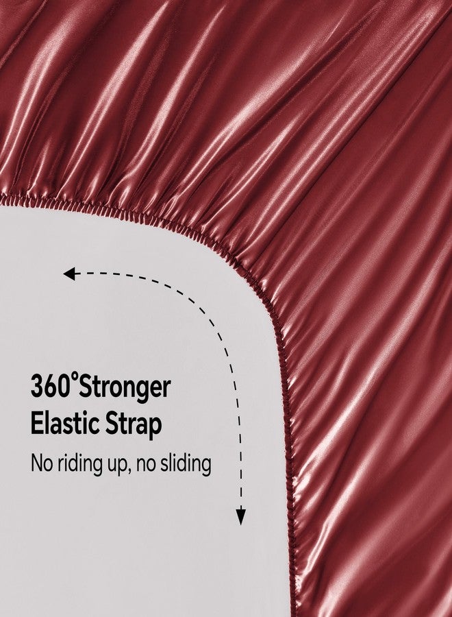 بيديليت طقم ملاءة سرير وأغطية وسائد من الساتان من BEDELITE، ملاءة سرير فاخرة ناعمة تشبه الحرير مع أشرطة مطاطية في الزوايا، جيب عميق يصل إلى 15 بوصة، ملاءة سرير واحدة و2 غطاء وسادة (مقاس كامل، لون عنابي). - Image 4