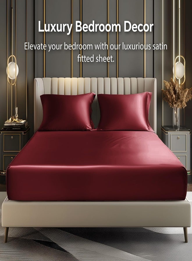 بيديليت طقم ملاءة سرير وأغطية وسائد من الساتان من BEDELITE، ملاءة سرير فاخرة ناعمة تشبه الحرير مع أشرطة مطاطية في الزوايا، جيب عميق يصل إلى 15 بوصة، ملاءة سرير واحدة و2 غطاء وسادة (مقاس كامل، لون عنابي). - Image 2