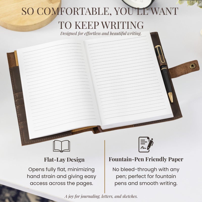 NomadCraftsCo. A5 Refillable Leather Journal for Men and Women with Pen, Leather Notebook, Bound Cover, Premium Writing Diary - Image 4