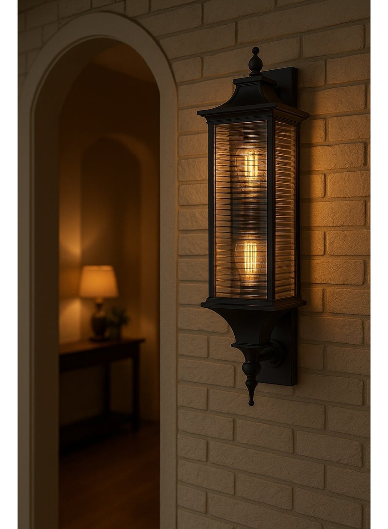 NERFA Classic Wall Lantern for Gardens and Pathways – Weather-Resistant Outdoor Lighting – Elegant Black, Size 60×9 cm - Image 1