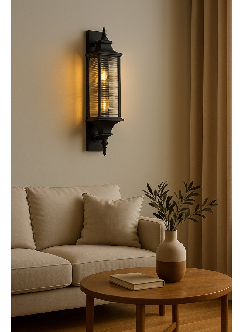 NERFA Classic Wall Lantern for Gardens and Pathways – Weather-Resistant Outdoor Lighting – Elegant Black, Size 60×9 cm - Image 2