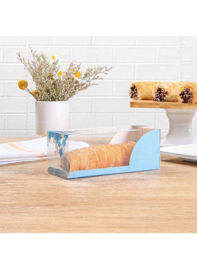 Restaurantware صناديق حلوى شفافة 7 بوصة × 2.5 بوصة، 100 غلاف ورقي أزرق، صناديق حلوى شفافة - لمسة زهرية، بدون بطانة دهنية، صناديق مفضلة بلاستيكية شفافة، مقاومة للكسر، قابلة للتخلص منها - Image 3