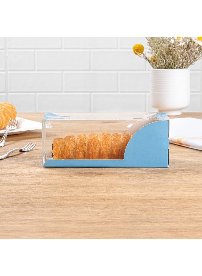 Restaurantware صناديق حلوى شفافة 7 بوصة × 2.5 بوصة، 100 غلاف ورقي أزرق، صناديق حلوى شفافة - لمسة زهرية، بدون بطانة دهنية، صناديق مفضلة بلاستيكية شفافة، مقاومة للكسر، قابلة للتخلص منها - Image 4