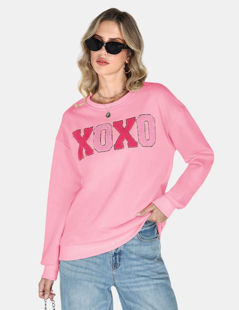 Gihuo Valentine Sweatshirts for Women Crewneck Pullover Sweater Valentines Day Tops Cute Long Sleeve(Pink-M) - Image 2
