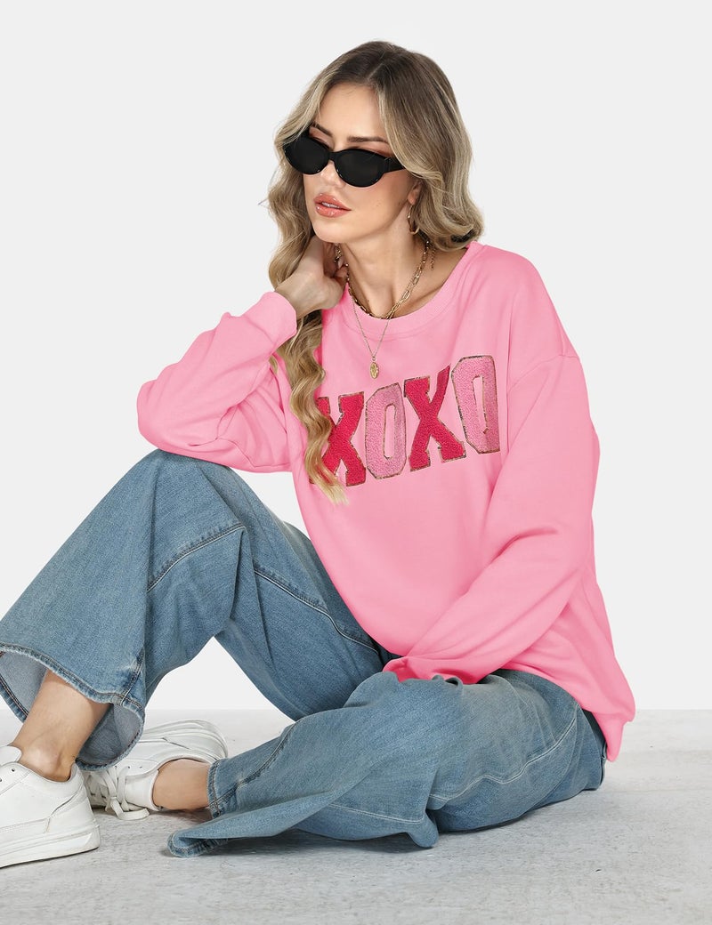 Gihuo Valentine Sweatshirts for Women Crewneck Pullover Sweater Valentines Day Tops Cute Long Sleeve(Pink-M) - Image 3