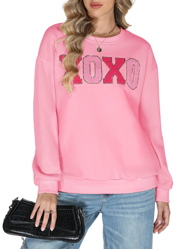 Gihuo Valentine Sweatshirts for Women Crewneck Pullover Sweater Valentines Day Tops Cute Long Sleeve(Pink-M) - Image 1