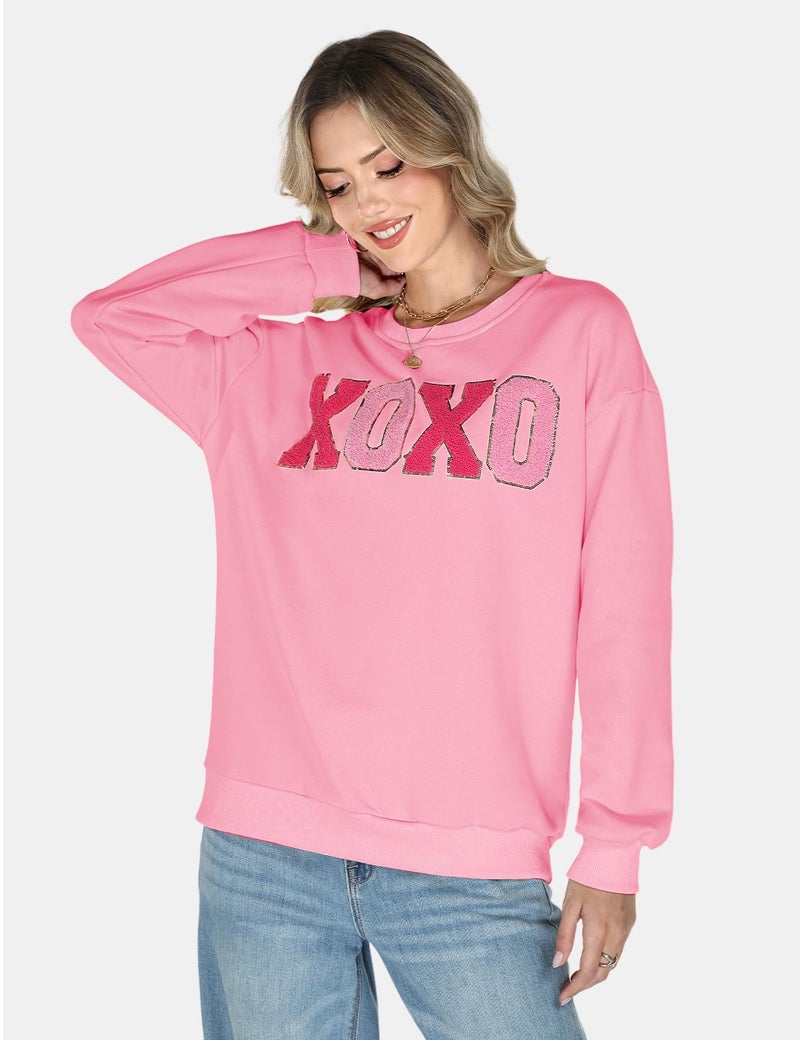 Gihuo Valentine Sweatshirts for Women Crewneck Pullover Sweater Valentines Day Tops Cute Long Sleeve(Pink-M) - Image 5