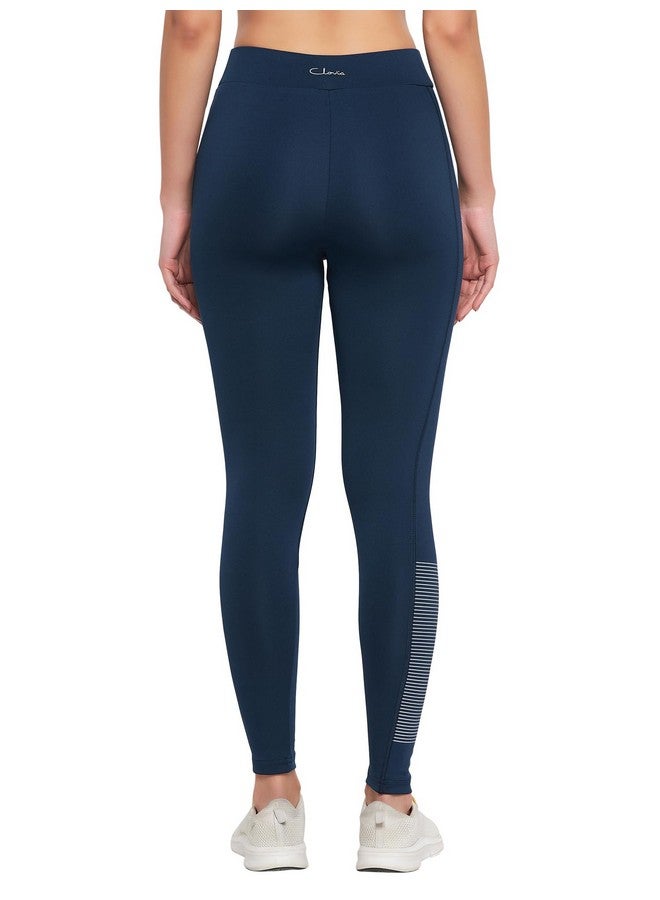 Clovia Women's Slim Fit Polyester Activewear Ankle Length Tights (AB0049P03_Blue_M)-M - Image 4