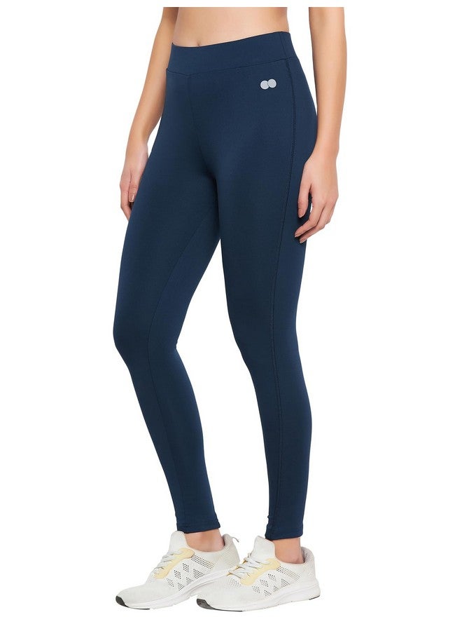 Clovia Women's Slim Fit Polyester Activewear Ankle Length Tights (AB0049P03_Blue_M)-M - Image 2