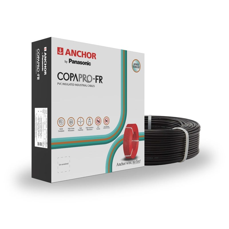Anchor Anchor by Panasonic 075 mm COPAPro FR Electrical Wire 90 Meter Fire Resistant 1 Core PVC insulated Pure Copper Wire Anti Rodent Anti Termite Flexible Wire for Connections BLACK 96137BK  - Image 1