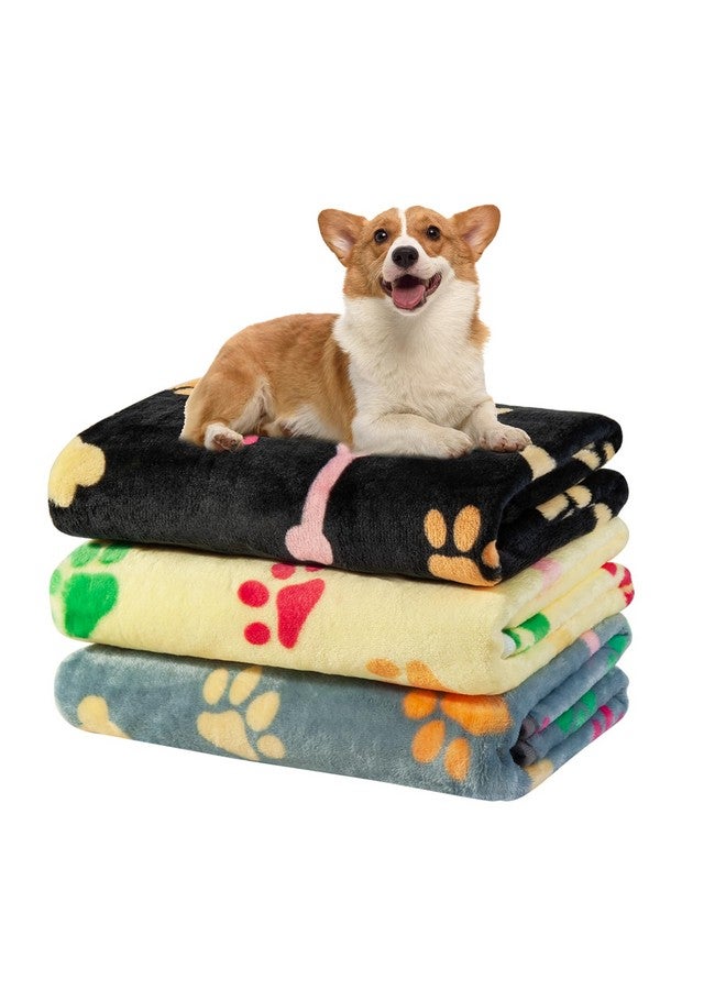 دونو عبوة واحدة من 3 بطانيات للكلاب، بطانية ناعمة من الصوف بنقشة مخلب الحيوانات الأليفة، حصيرة نوم دافئة بتصميم مطبوع لطيف، بطانية للجراء والقطط الصغيرة، حصيرة للكلاب والقطط والحيوانات الأليفة - Image 1