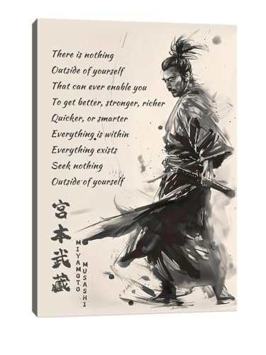 Wall HDQ Japanese Samurai Wall Art Miyamoto Musashi Canvas Prints Vintage Japanese Artwork Motivational Poster Inspirational Quotes Painting for Men Bedroom Living Room Office (18''W x 24''H) - Image 1