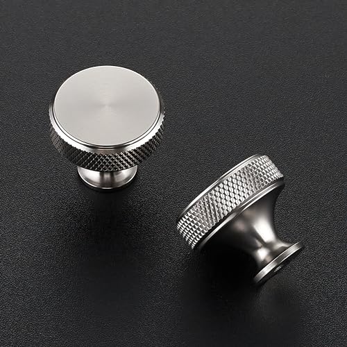 JOY DECOR 30 Pack Stainless Steel Kitchen Cabinet Hardware Knobs Round Solid Knurled Handles Single Hole Drawer Knobs for Cabinet Furniture Brushed Nickel Dresser Pulls - Image 3