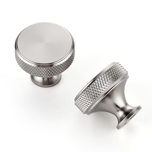 JOY DECOR 30 Pack Stainless Steel Kitchen Cabinet Hardware Knobs Round Solid Knurled Handles Single Hole Drawer Knobs for Cabinet Furniture Brushed Nickel Dresser Pulls - Image 1