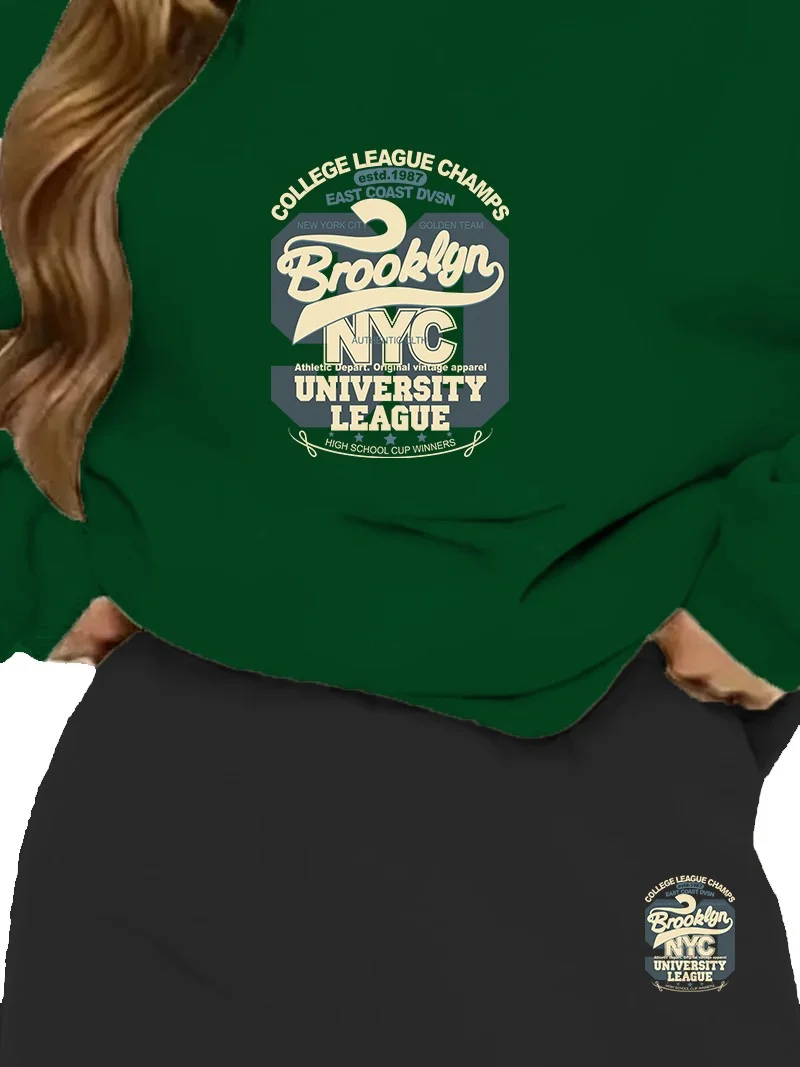 DogFish Tracksuit Set Oversize Brooklyn Nyc Printed Tracksuit Set,lover,couple Combination Green