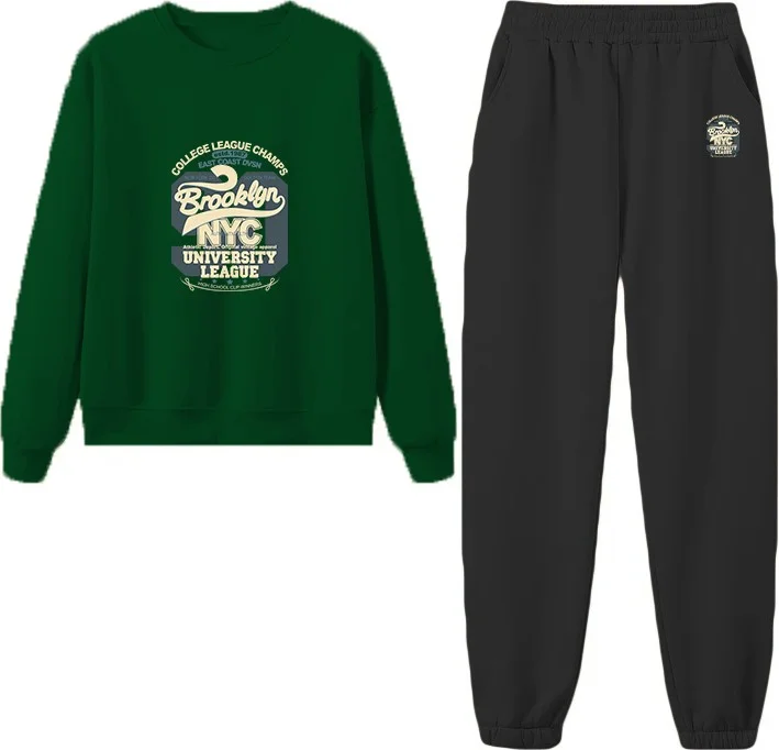 DogFish Tracksuit Set Oversize Brooklyn Nyc Printed Tracksuit Set,lover,couple Combination Green