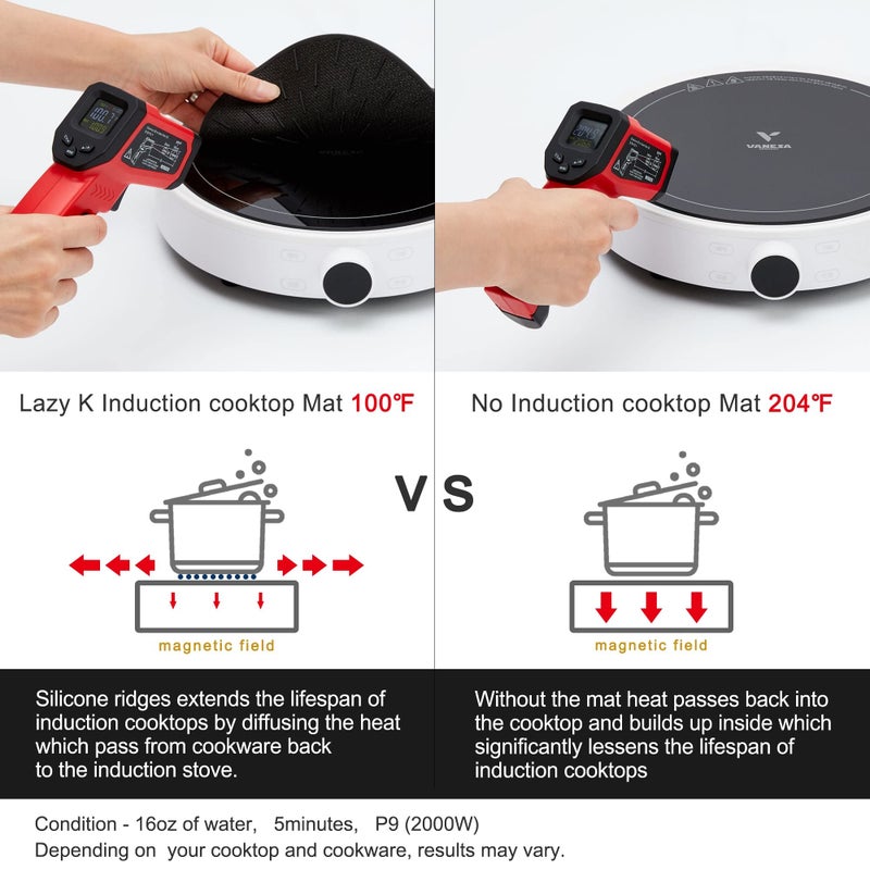 Lazy K Induction Cooktop Mat - Silicone Fiberglass Scratch Protector - for Magnetic Stove - Non Slip Pads to Prevent Pots from Sliding During Cooking_ Black (7.8inches) - Image 5