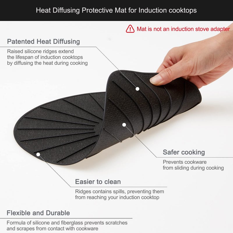 Lazy K Induction Cooktop Mat - Silicone Fiberglass Scratch Protector - for Magnetic Stove - Non Slip Pads to Prevent Pots from Sliding During Cooking_ Black (7.8inches) - Image 4