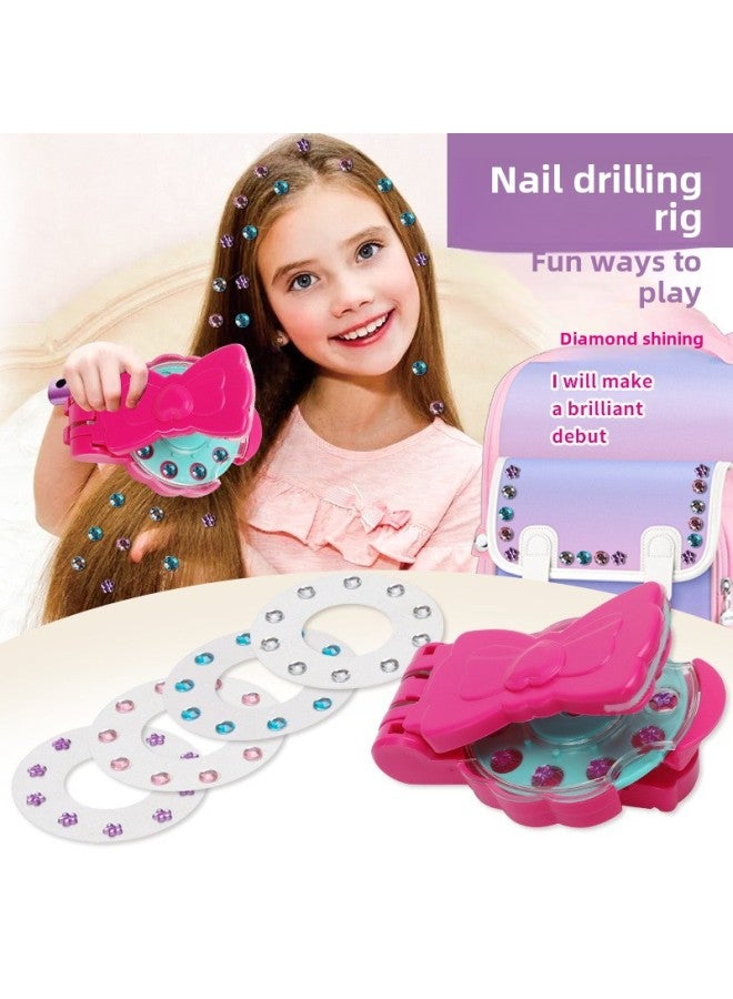 Magic Nailing Rig Girl Play Home Bling Hair Sticker Rig Toy Creative DIY Rig Machine-Color:【large Package Window Box】 Nail Drilling Machine Comes With 120 Diamonds And A Hairband And Rubber Band - Image 2