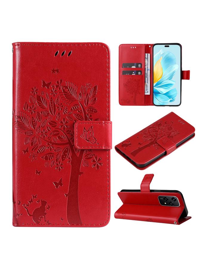 S-TOP Case For Honor 200 Lite Global Tree & Cat Embossed Pattern Flip Leather Phone Case - Image 1