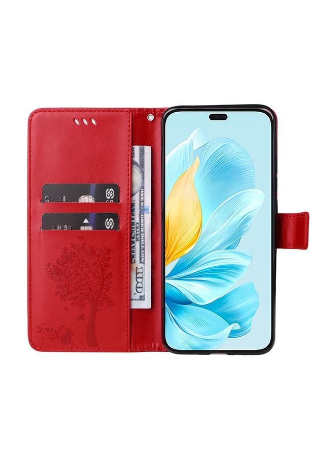 S-TOP Case For Honor 200 Lite Global Tree & Cat Embossed Pattern Flip Leather Phone Case - Image 4