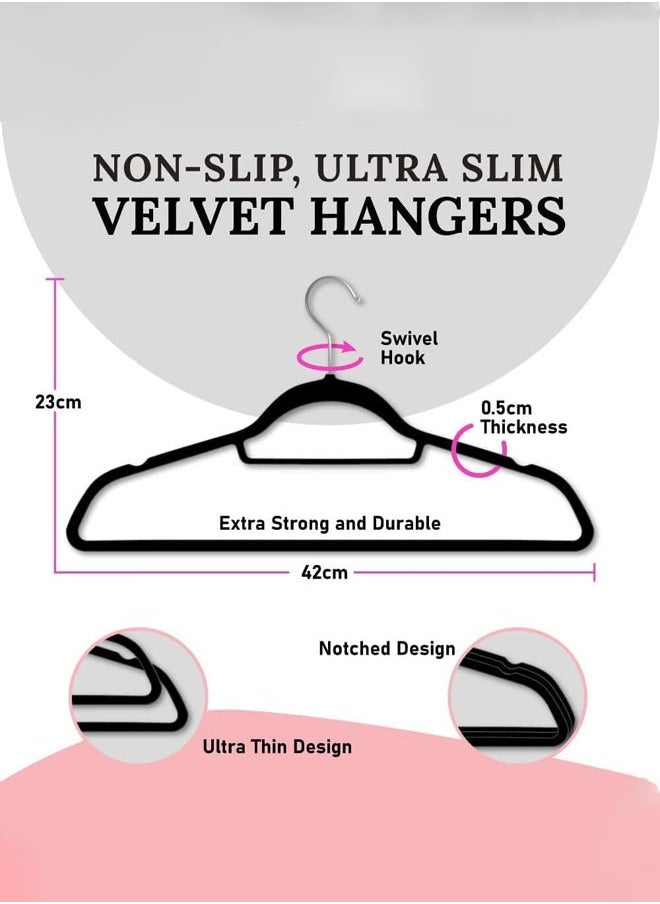 D'HOME 50-Pcs Non-Slip Velvet Suit Hangers - Ultra Thin Space Saving 360 Degree Swivel Hook Strong and Durable Clothes Hangers Hold Up-to 10 Lbs, for Coats, Jackets, Pants, Dress Clothes (50, BLACK)  - Image 2