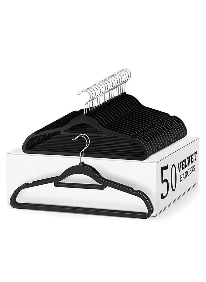 D'HOME 50-Pcs Non-Slip Velvet Suit Hangers - Ultra Thin Space Saving 360 Degree Swivel Hook Strong and Durable Clothes Hangers Hold Up-to 10 Lbs, for Coats, Jackets, Pants, Dress Clothes (50, BLACK)  - Image 1