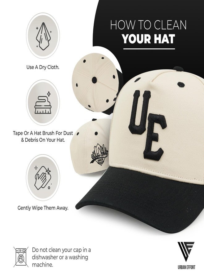 URBAN EFFORT Sports Cap - for Men and Women Baseball Hat 5-Panel Hat - Great Snapback Closure for Your Style & Outdoors (Curved Bill, OffWhite/Black) - Image 5