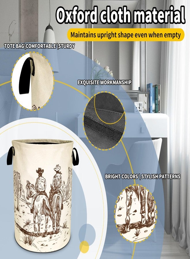 NUTAINLA Western Cowboy Laundry Basket Desert Horse Foldable Oxford Cloth Funny Tote Bag Laundry Hamper Clothes Storage Bucket Organizer For Bathroom/Laundry Storage/Bedroom 18.9x16.5 Inch - Image 3