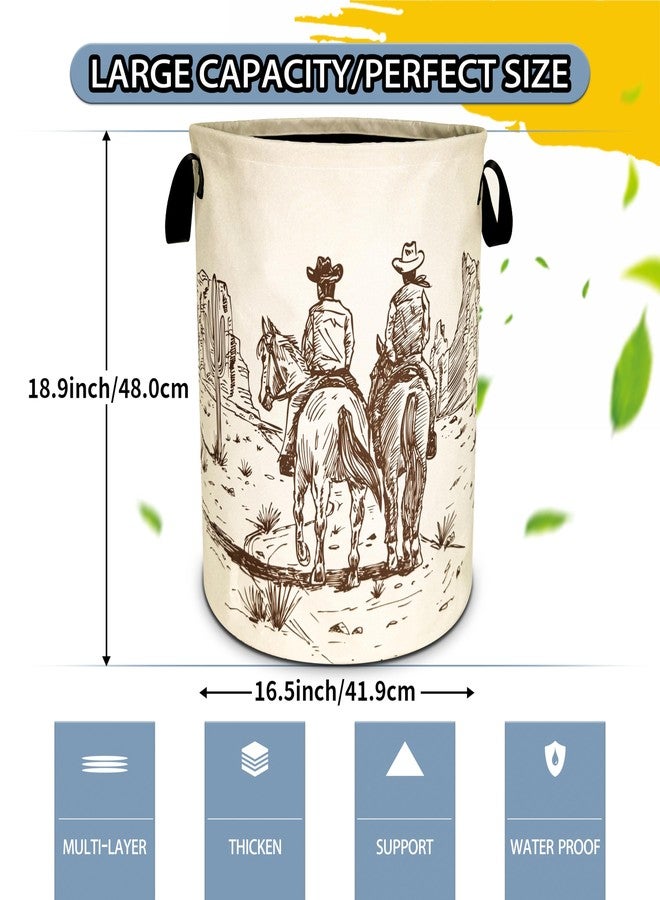 NUTAINLA Western Cowboy Laundry Basket Desert Horse Foldable Oxford Cloth Funny Tote Bag Laundry Hamper Clothes Storage Bucket Organizer For Bathroom/Laundry Storage/Bedroom 18.9x16.5 Inch - Image 2